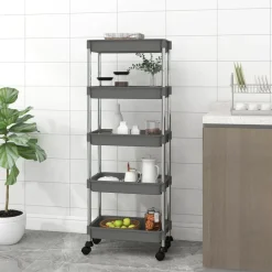 vidaXL Rullvagn 5 våningar grå 42x29x128 cm järn och ABS