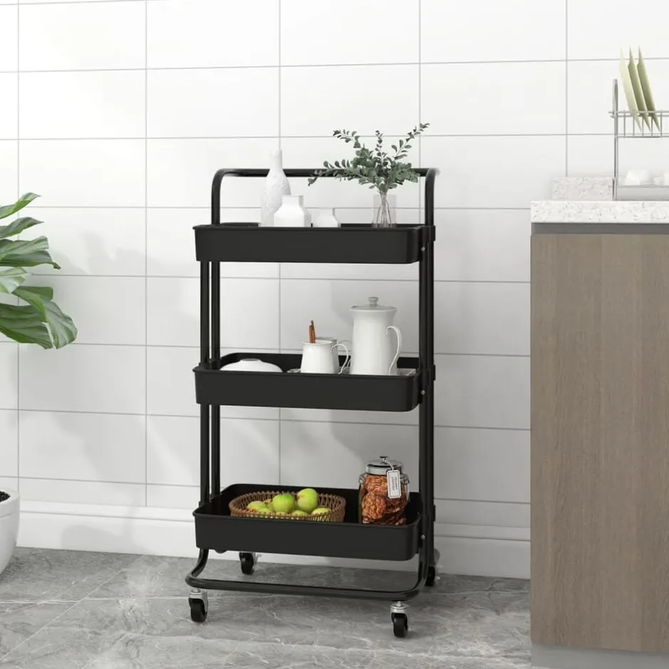 Online vidaXL Rullvagn 3 våningar 42x35x85 cm järn och ABS Svart