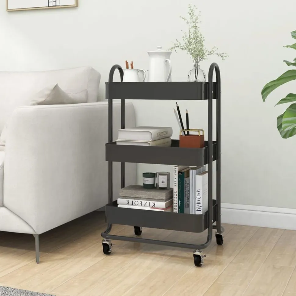 vidaXL Rullvagn 3 våningar antracit 43x34x79 cm stål