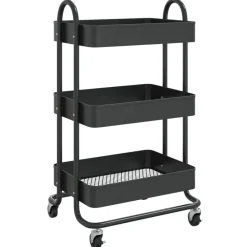 vidaXL Rullvagn 3 våningar svart 43x34x79 cm stål