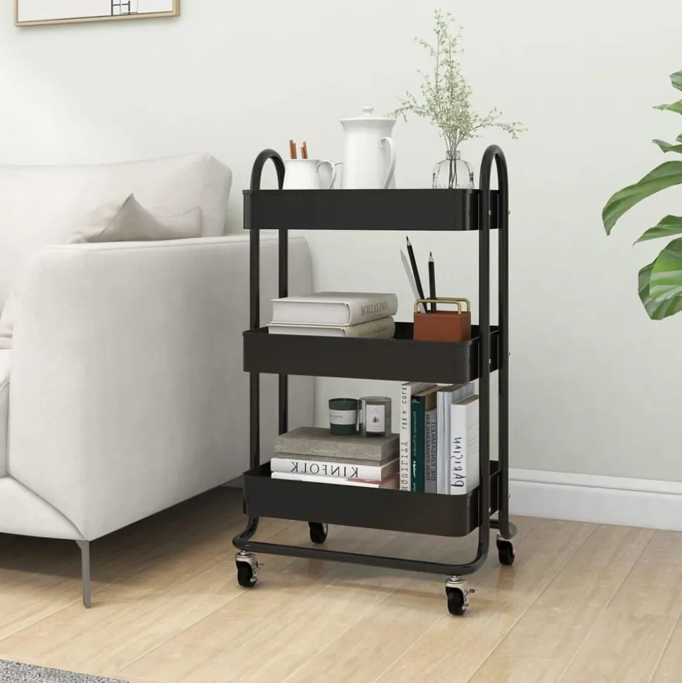 vidaXL Rullvagn 3 våningar svart 43x34x79 cm stål