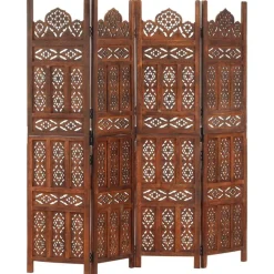 Outlet vidaXL Rumsavdelare 4 paneler handsnidad brun 160x165 cm mangoträ Mörkbrun