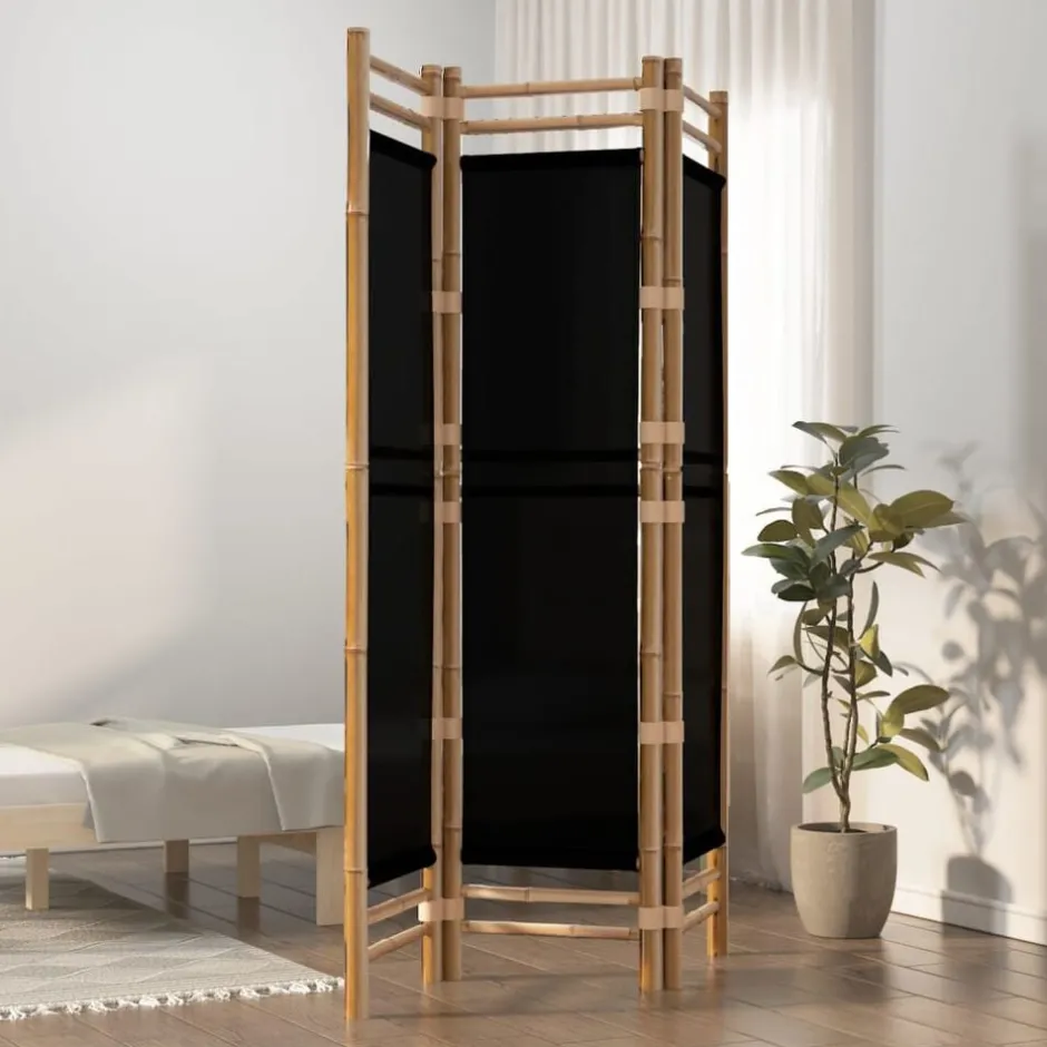 Online vidaXL Rumsavdelare 3 paneler hopfällbar 120 cm bambu och kanvas Svart