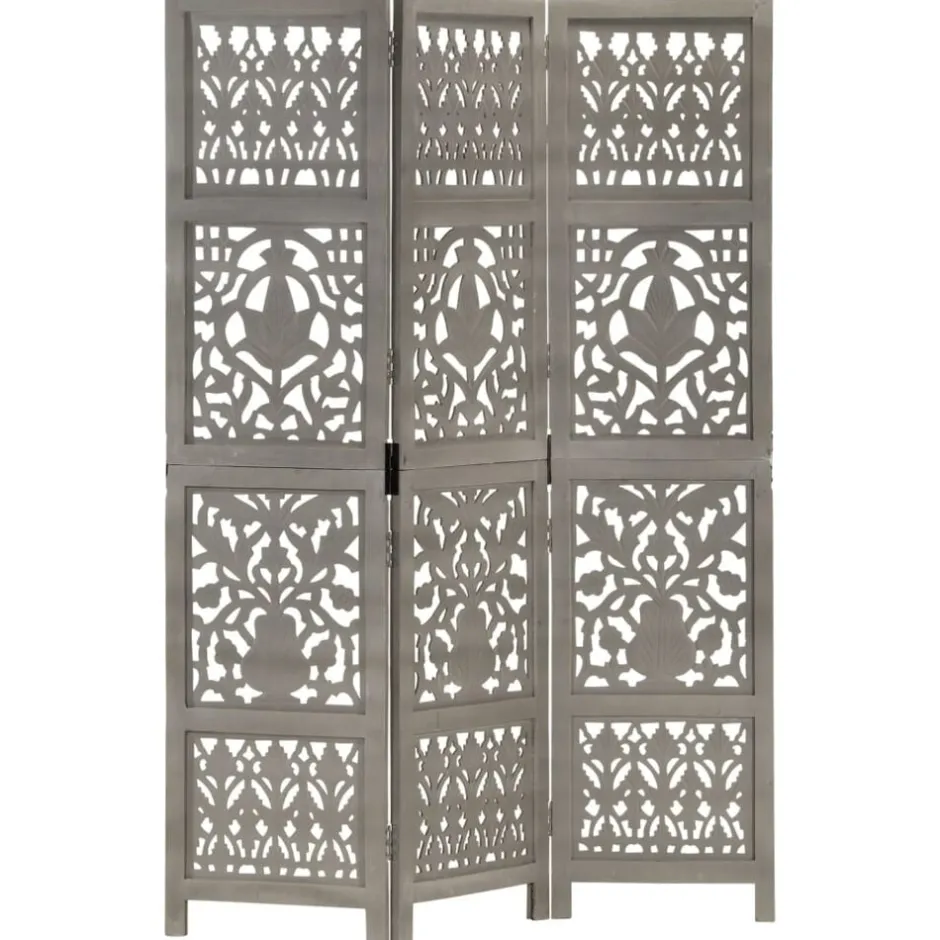 Outlet vidaXL Rumsavdelare 3 paneler handsnidad 120x165 cm mangoträ Grå