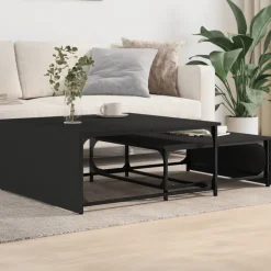 Best vidaXL Satsbord 2 st konstruerat trä och metall Svart