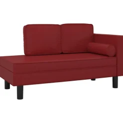vidaXL Schäslong med kuddar och bolster vinröd konstläder