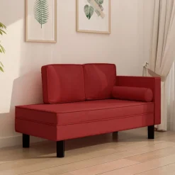 vidaXL Schäslong med kuddar och bolster vinröd konstläder