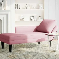 vidaXL Schäslong med kudde och höger armstöd rosa sammet