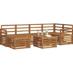 vidaXL Sektionsoffgrupp 7 pcs Naturfärg Massivt Akaciaträ