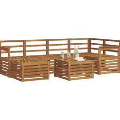 Outlet vidaXL Sektionsoffgrupp 7 pcs Massivt Akaciaträ Naturfärg