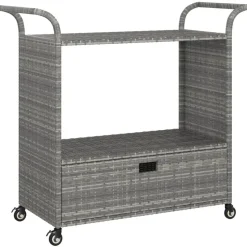 vidaXL Serveringsvagn med låda grå 100x45x97 cm konstrotting