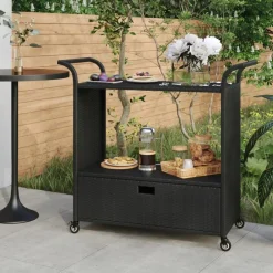 Sale vidaXL Serveringsvagn med låda 100x45x97 cm konstrotting Svart