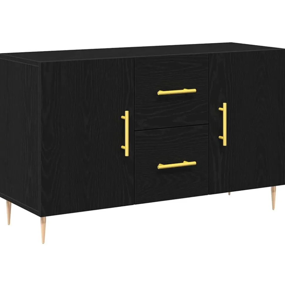 vidaXL Sideboard med låda Svart Ek 100 x 36 x 60 cm Konstruerat trä