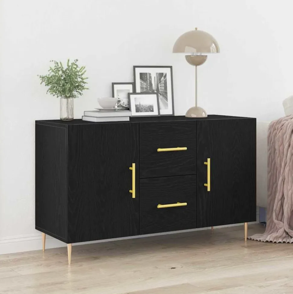 vidaXL Sideboard med låda Svart Ek 100 x 36 x 60 cm Konstruerat trä