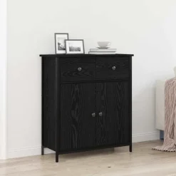 vidaXL Sideboard med låda Svart Ek 70 x 30 x 80 cm Konstruerat trä