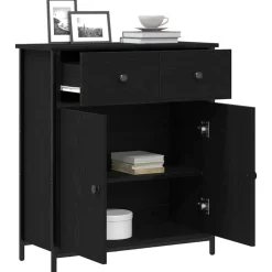 vidaXL Sideboard med låda Svart Ek 70 x 30 x 80 cm Konstruerat trä