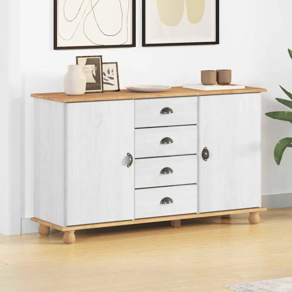 vidaXL Sideboard med låda ASKIM 133,5 x 40 x 79 cm Massiv furu