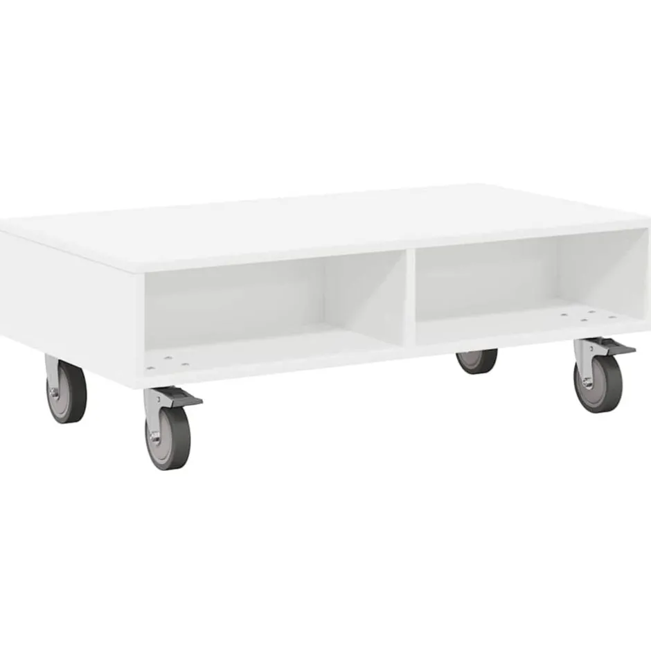 vidaXL Sido bord med hjul 90 x 50 x 30 cm Konstruerat trä Vit