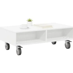 vidaXL Sido bord med hjul 90 x 50 x 30 cm Konstruerat trä Vit