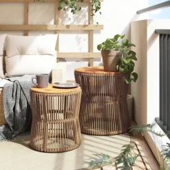 vidaXL Sidobord 2 delar med träskiva beige konstrotting