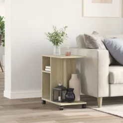 New vidaXL Sidobord med hjul sonoma-ek 50x30x55,5 cm konstruerat trä Sonoma ek