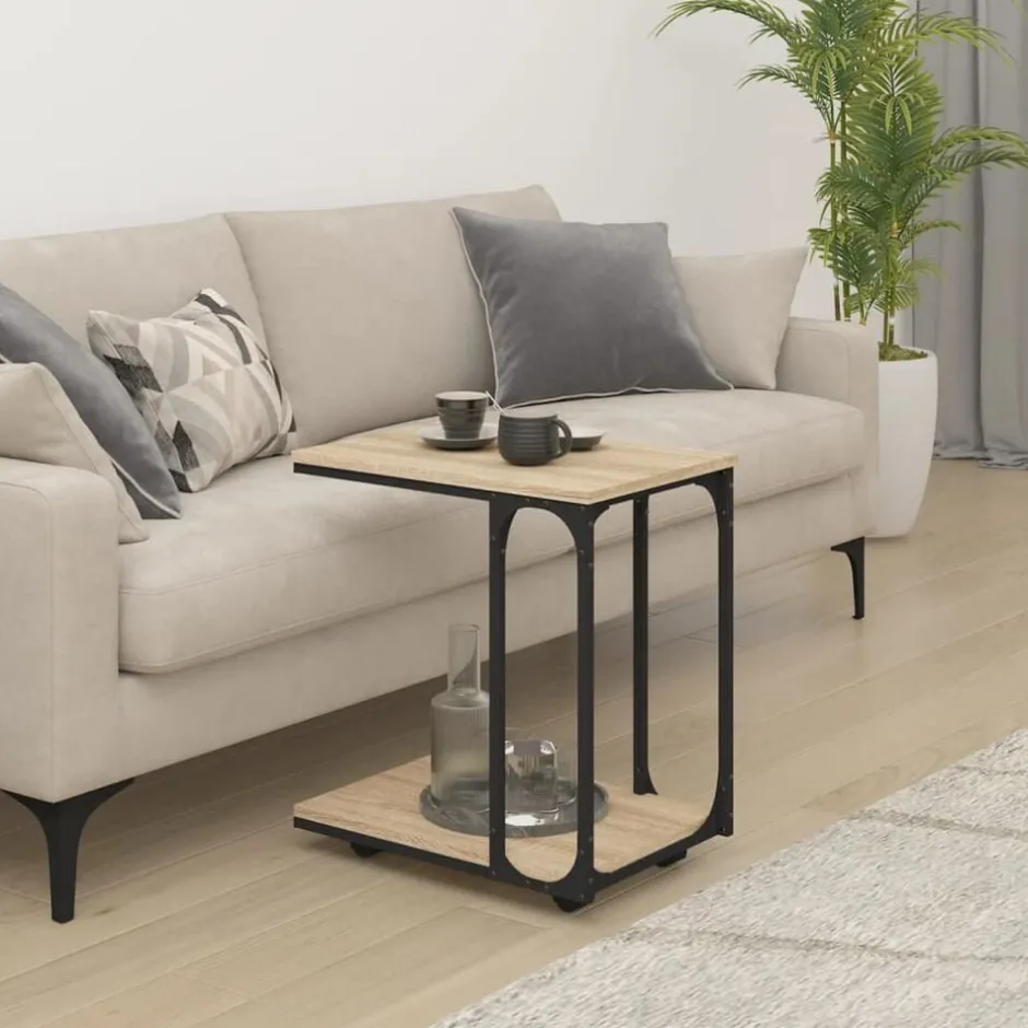 Online vidaXL Sidobord med hjul sonoma-ek 50x35x55,5 cm konstruerat trä Sonoma ek