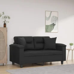 vidaXL 2-sits soffa med prydnadskuddar svart 120 cm konstläder