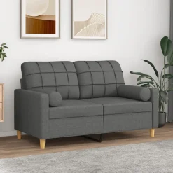 vidaXL 2-sits soffa med prydnadskuddar mörkgrå 120 cm tyg