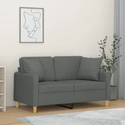 Best vidaXL 2-sits soffa med prydnadskuddar 120 cm tyg Mörkgrå