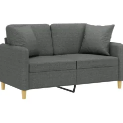 Best vidaXL 2-sits soffa med prydnadskuddar 120 cm tyg Mörkgrå