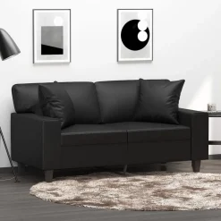 vidaXL 2-sits soffa med prydnadskuddar svart 120 cm konstläder