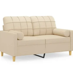Online vidaXL 2-sits soffa med prydnadskuddar gräddvit 120 cm tyg Kräm