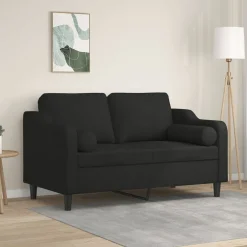 Discount vidaXL 2-sits soffa med prydnadskuddar 120 cm tyg Svart