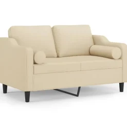 vidaXL 2-sits soffa med prydnadskuddar gräddvit 120 cm tyg