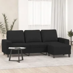 vidaXL 3-sitssoffa med fotpall Svart 180 cm tyg