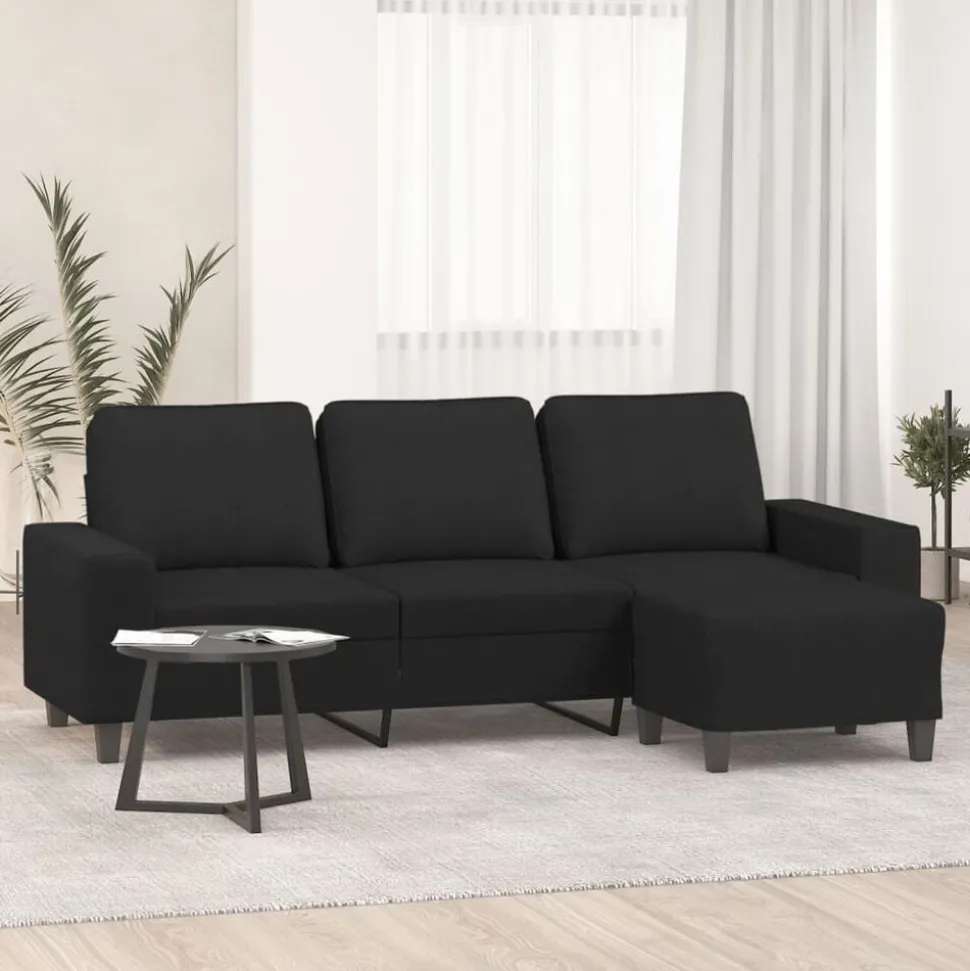 vidaXL 3-sitssoffa med fotpall Svart 180 cm tyg