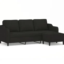 New vidaXL 3-sitssoffa med fotpall 180 cm tyg Svart
