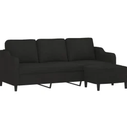 New vidaXL 3-sitssoffa med fotpall 180 cm tyg Svart