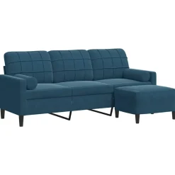 vidaXL 3-sitssoffa med fotpall blå 180 cm sammet