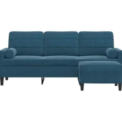 vidaXL 3-sitssoffa med fotpall blå 180 cm sammet