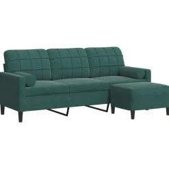 Hot vidaXL 3-sitssoffa med fotpall 180 cm sammet Mörkgrön