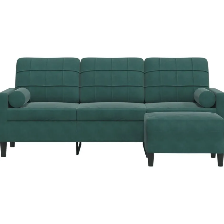 Hot vidaXL 3-sitssoffa med fotpall 180 cm sammet Mörkgrön