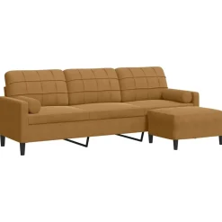 Best vidaXL 3-sitssoffa med fotpall 210 cm sammet Brun
