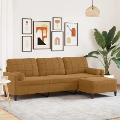 Best vidaXL 3-sitssoffa med fotpall 210 cm sammet Brun