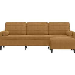 Best vidaXL 3-sitssoffa med fotpall 210 cm sammet Brun