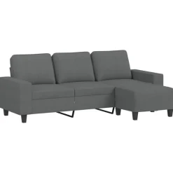 vidaXL 3-sitssoffa med fotpall Mörkgrå 180 cm tyg