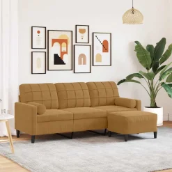 vidaXL 3-sitssoffa med fotpall brun 180 cm sammet