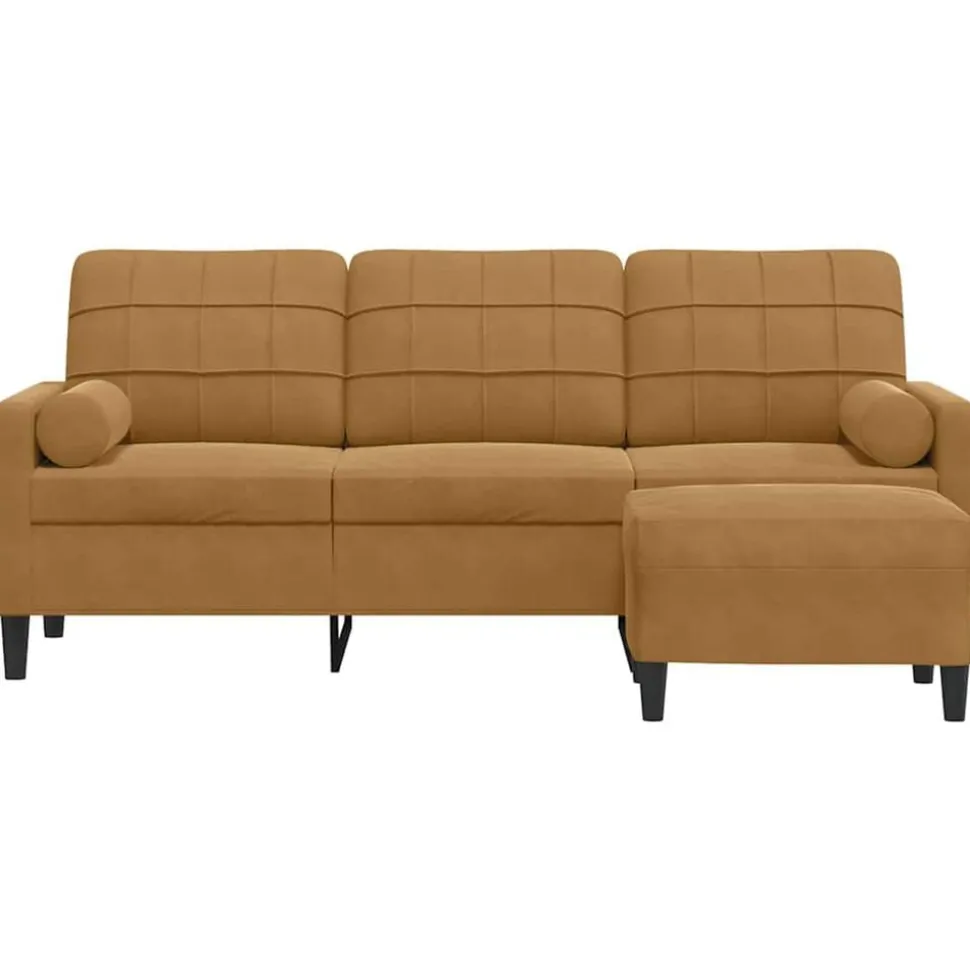 vidaXL 3-sitssoffa med fotpall brun 180 cm sammet