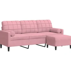 vidaXL 3-sitssoffa med fotpall rosa 180 cm sammet
