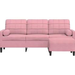 vidaXL 3-sitssoffa med fotpall rosa 180 cm sammet
